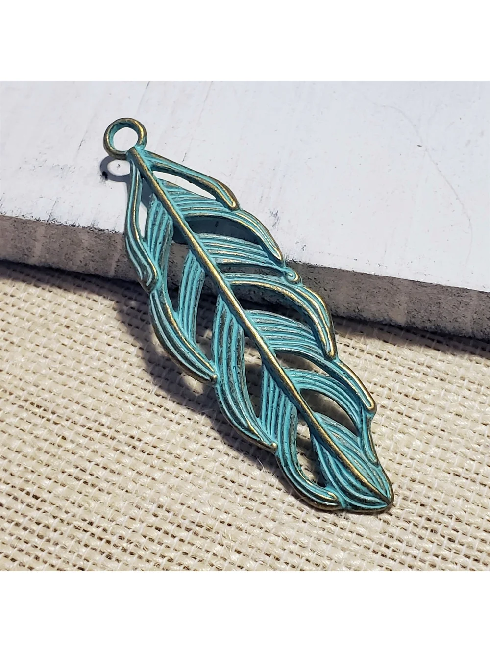 Antique Bronze Art Nouveau Verdigris Green Patina Carved Filigree Leaf Pendant